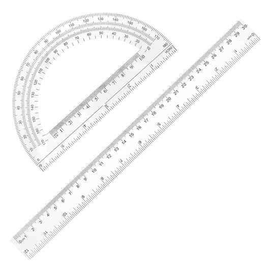 2 Packs 12 Inch Plastic Ruler and 6 Inch Protractor Set, Clear Math Geometry Tools Geometry Rulers Measuring Tool for School, Home, Office, Drawing Supplies