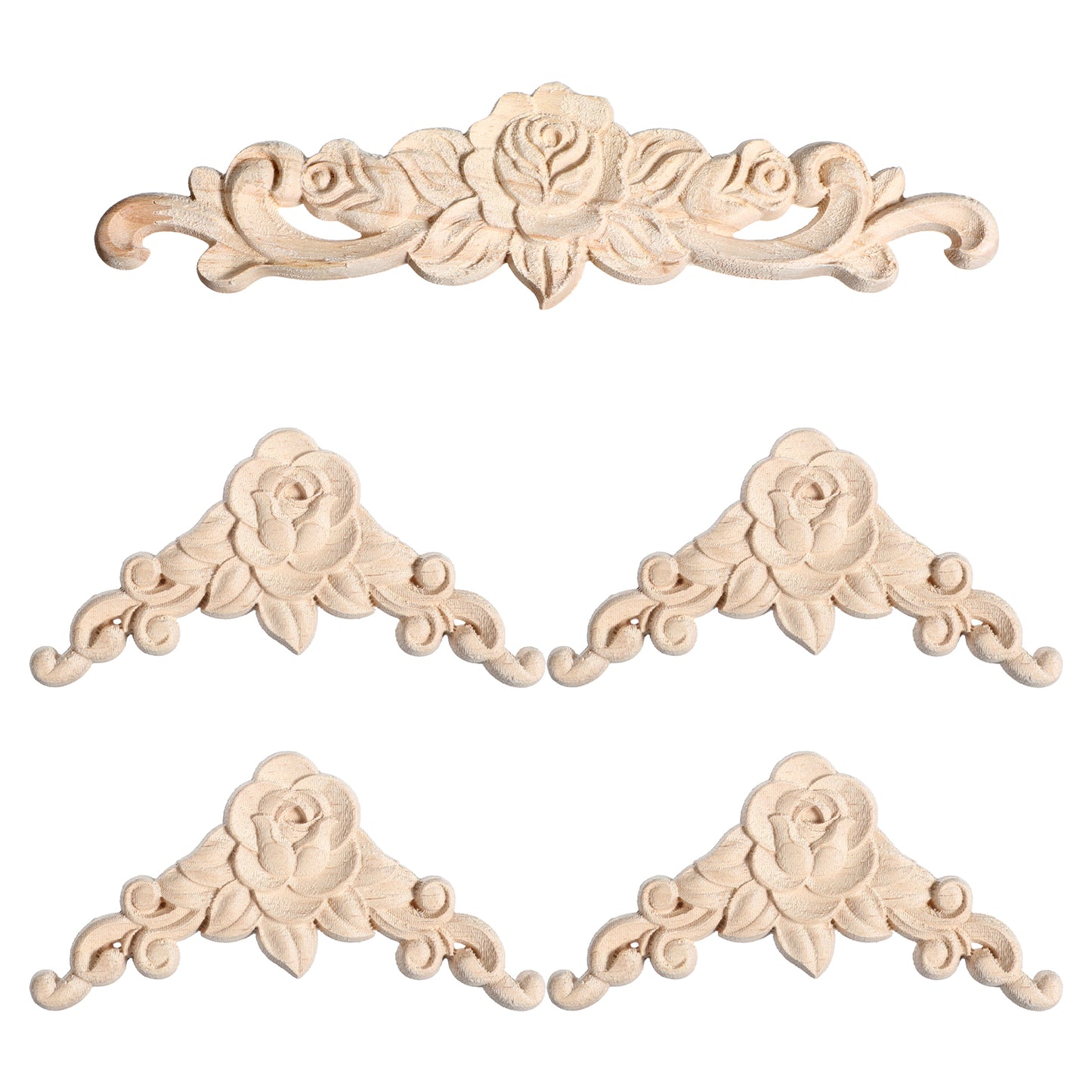 RAHHLIZS 5pcs Wooden Appliques and Onlay, 3D Flower Applique