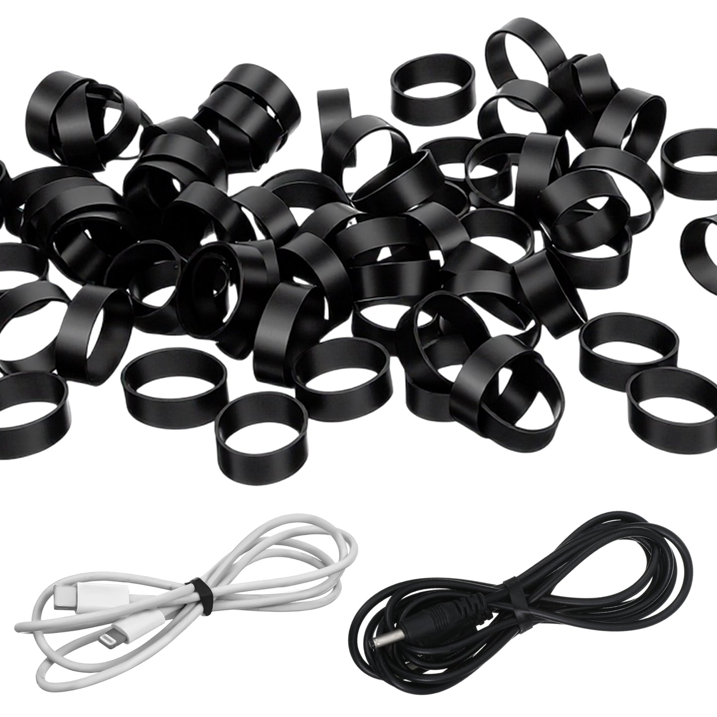 200pcs Silicone Rubber Bands, Black Silicone Flat Rubber Bands, Small Elastic Band, Reusable Rubbers Rings, Non-Slip Thick Heavy Duty Cable Ties for Office Supplies