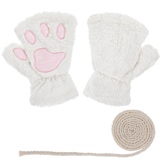 Tyqour Cat Gloves Fursuit Paws Gloves Fingerless Glove for Women Girls Kawaii Fur Plush Cat Cute Hand Gear Cosplay Costume Accessories Halloween Novelty Clothing
