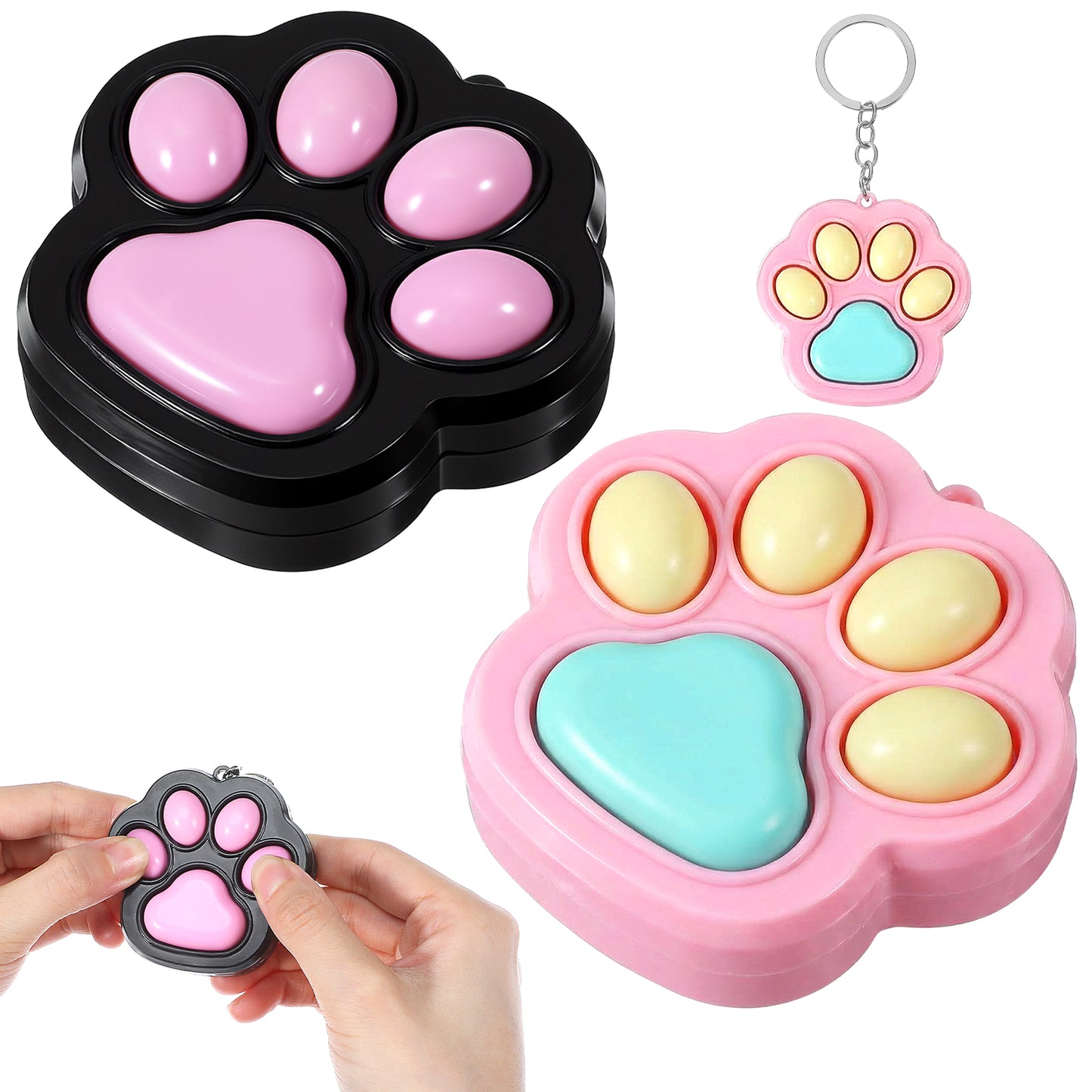 Matwsec 2 Pcs Cat Paw Fidget Keychain, Clicky Fidget Toys, Cute Mini Fidgets, Fidgets Clicker Anxiety and Stress Relief for Adults (Black Pink, Pink Green)