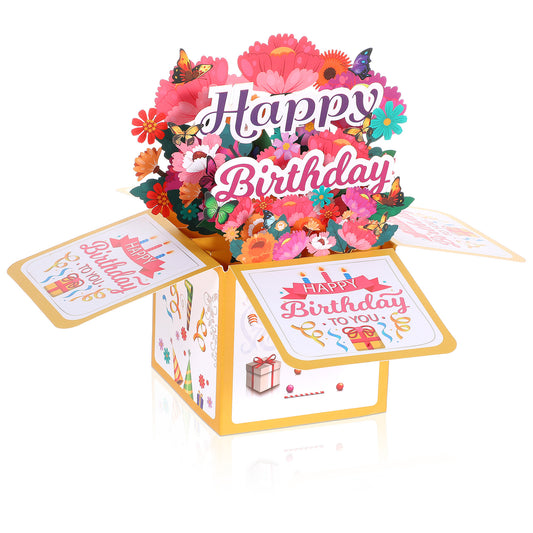Tyqour Pop Up Birthday Cards For Women Flower Pop Up Cards Floral 3D Birthday Card Flower Bouquet Popup Cards Pop Up Greeting Cards with Blank Note Card Ideal Gift for Mom Sister Her Grandma Aunt