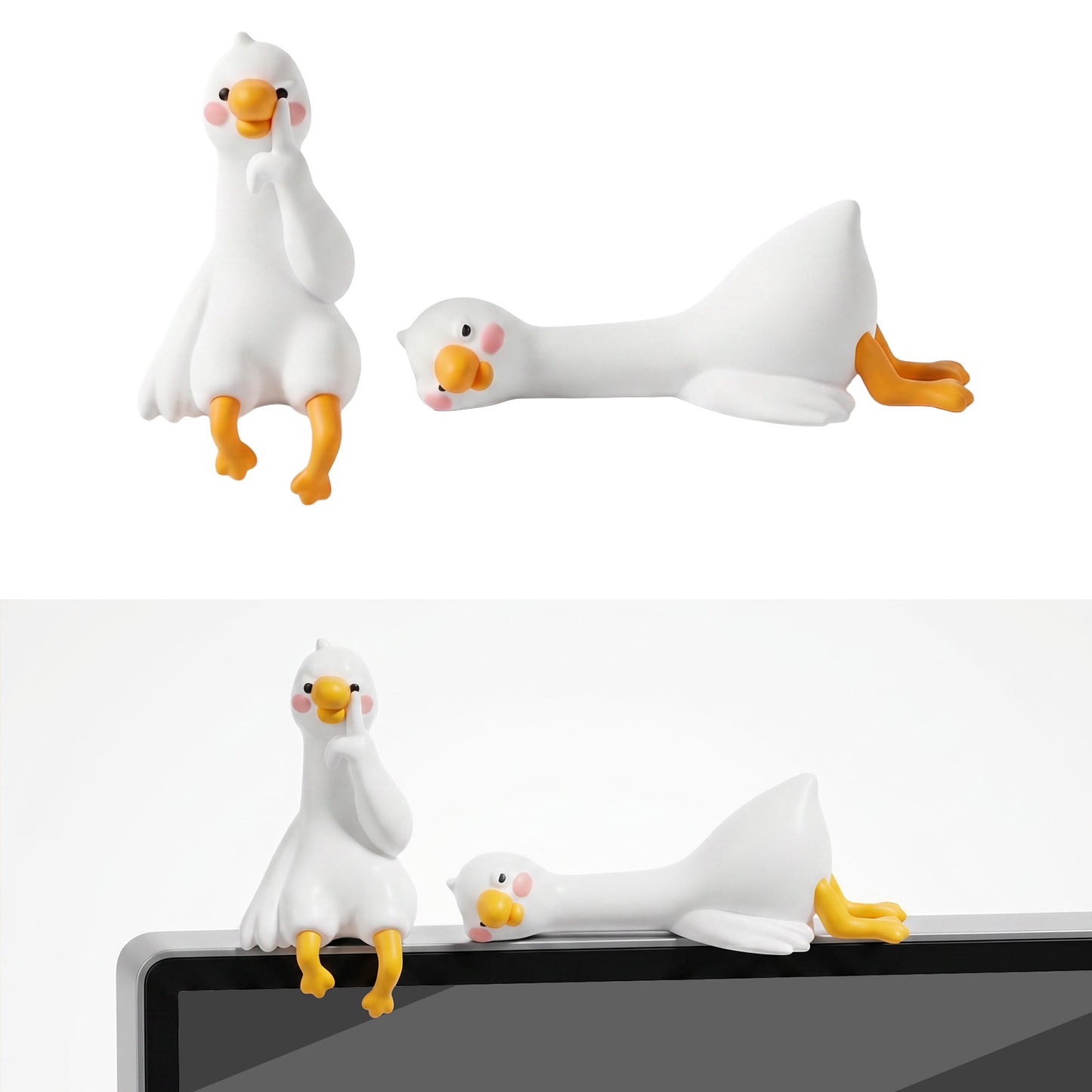 Nogeqi 2 Pcs Goose Computer Monitor Decor, Funny Desk Decor, Resin Goose Mini Figurines,Cute Office Desk Accessories or Car Dashboard, TV, Photo Frame Office Funny Gift