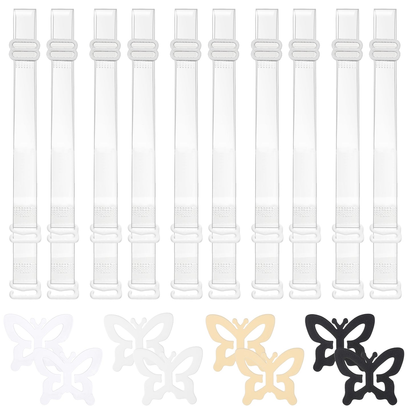 Tyqour Clear Bra Straps 5 Pairs Transparent Invisible Bra Straps 8 PCS Bra Strap Holder Clips Non Slip Adjustable Dress Straps for Strapless Dress 1.5cm