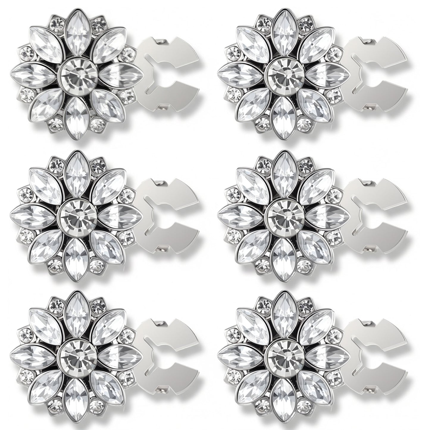6Pcs Rhinestone Button Covers for Women Blouses Rhinestone Crystal Buttons Cover Silver Snap on Flower Button Cover Floral Design for Clothing Dress Shirt Formal Attire Coats