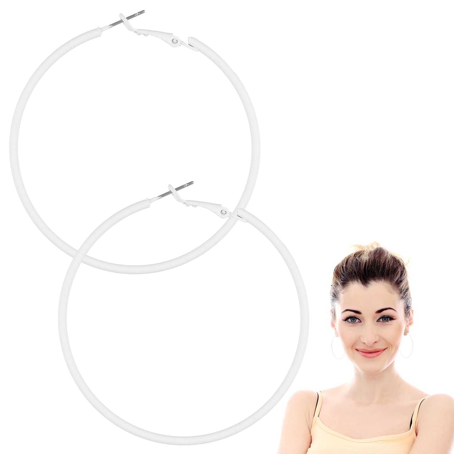 Tyqour Classic Big Earrings Retro Neon Hoop Earrings Colorful Big Hoop Statement Earring Round Circle Earrings Party Dangle Earrings Accessories for Women Jewelry Gifts(White)