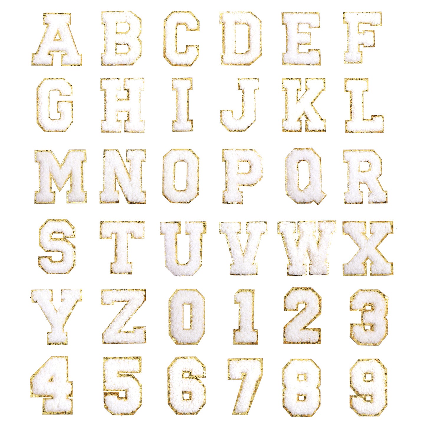 Xinjoduz 36 PCS Chenille Patches, Self-Adhesive Alphabet A-Z Number 0-9 Applique Patches Cute Varsity Letter Patches Sticker Iron Patches for Clothing Pants Hats Jeans Backpacks DIY Crafts(White)