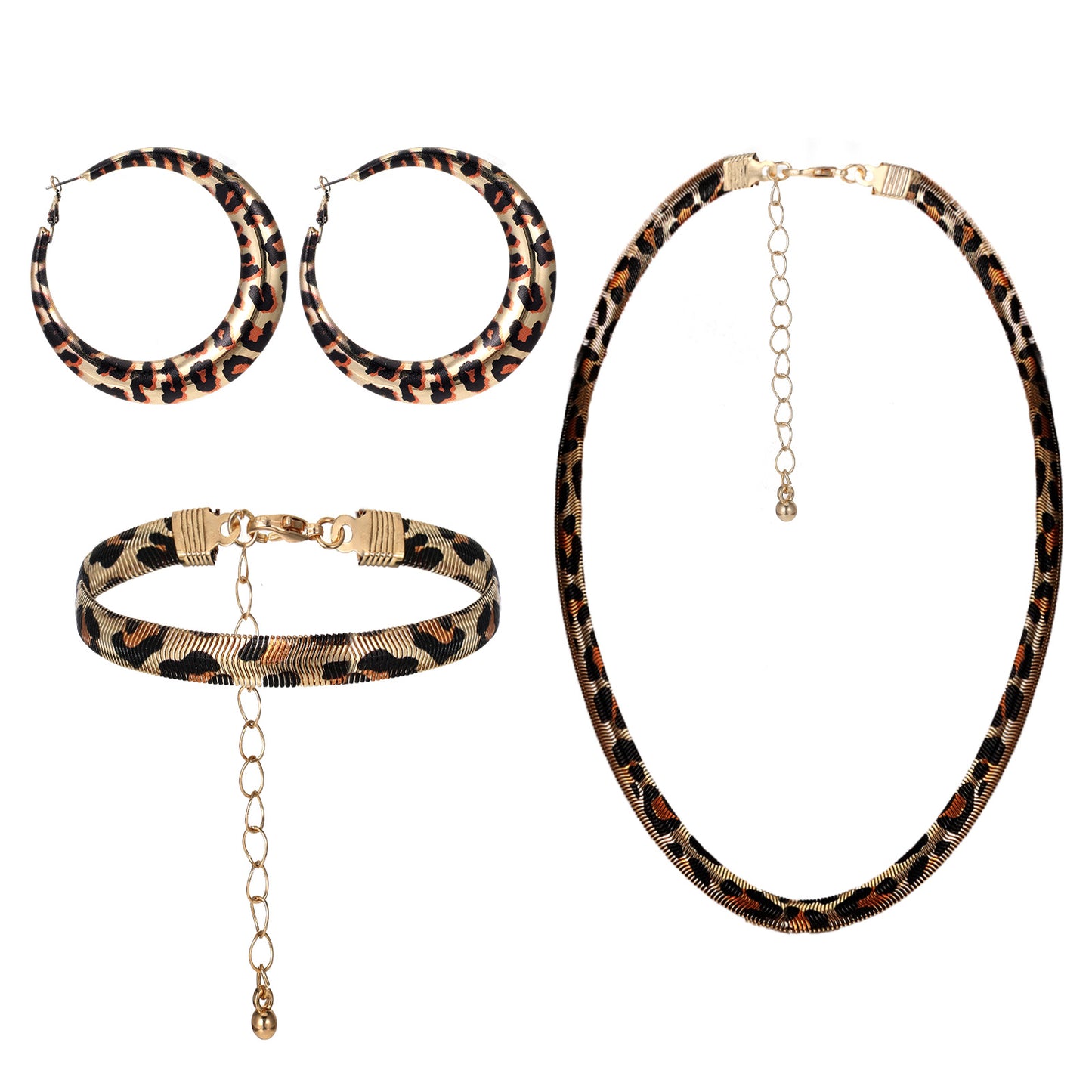 Leopard Necklace, Earrings, Wrap Bangle for Women, Multilayer Leather Cuff Bracelet Long Tassel Leopard Print Pendant Necklace Boho Animal Print Jewelry for Parties, Daily Wear, Gifts