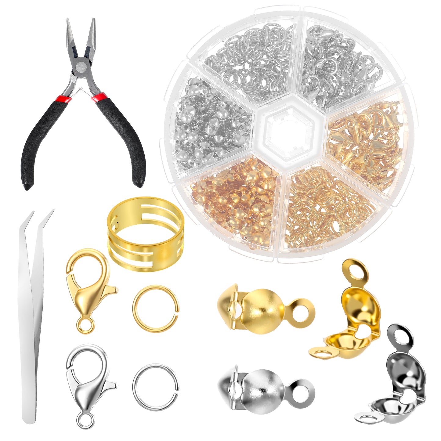 460 Pcs Bracelet Clasps and Closures, Lobster Clasps for Jewelry Making - 200 Pcs Bead Tips Knot Covers, 200 Pcs Guage Open Jump Ring, 60 Pcs Lobster Clasp with Tools & Pliers for Necklace Repair