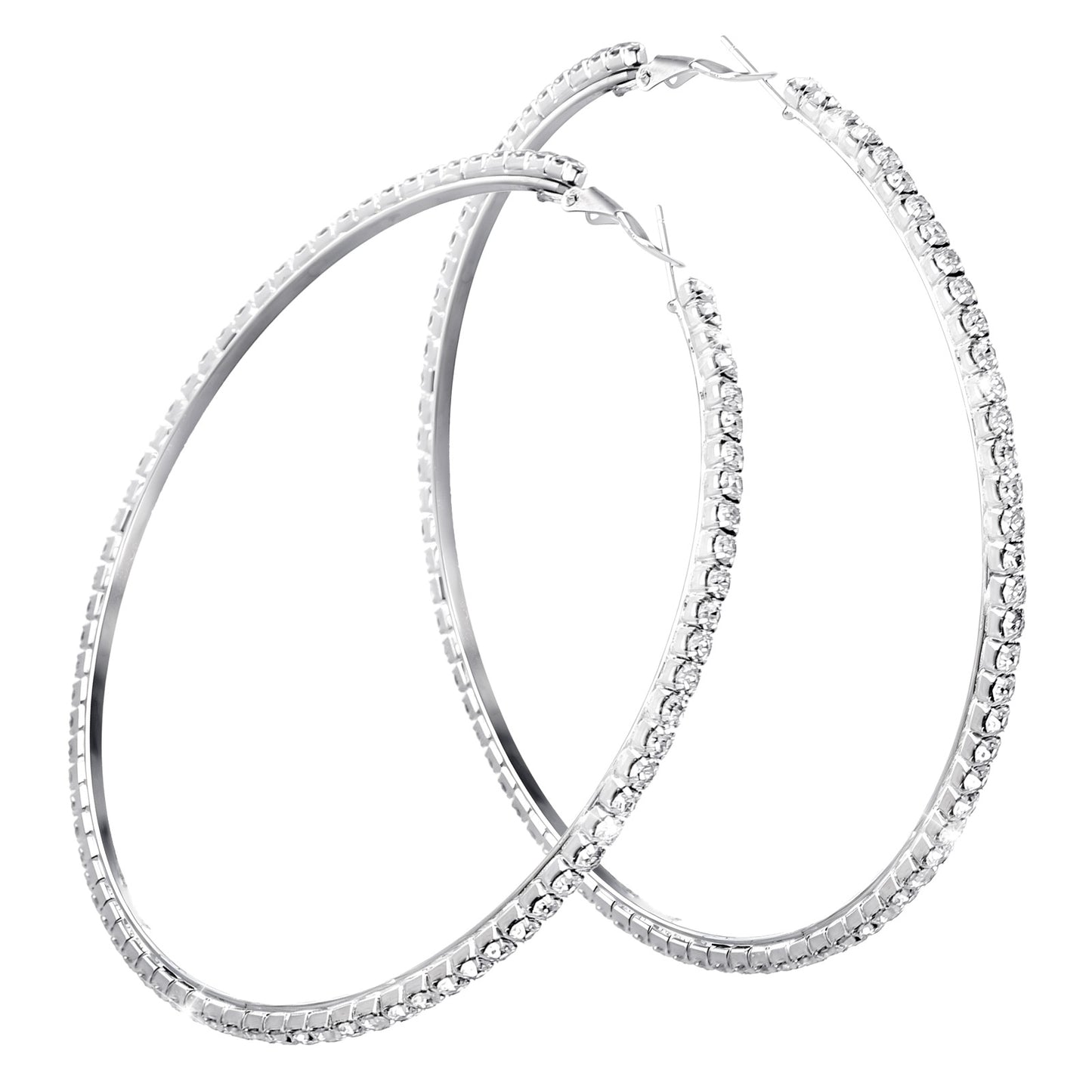 2Pcs Rhinestone Hoop Earrings - Large Crystal Rhinestone Dangle Earrings, Big Hoop Earrings for Women, Wedding Party Favor, Extra Large Huggie Hoops,CZ Fashion Jewelry(Medium)