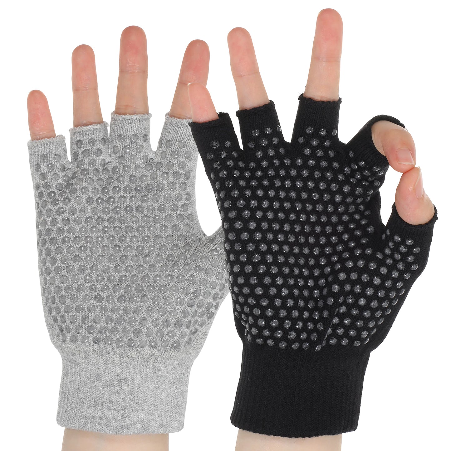 Ymapinc 2 Pairs Grippy Fingerless Gloves for Women, Non-Slip Yoga Gym Training Gloves, Breathable Workout Gear with Grip for Home, Gym & Pilates Fitness