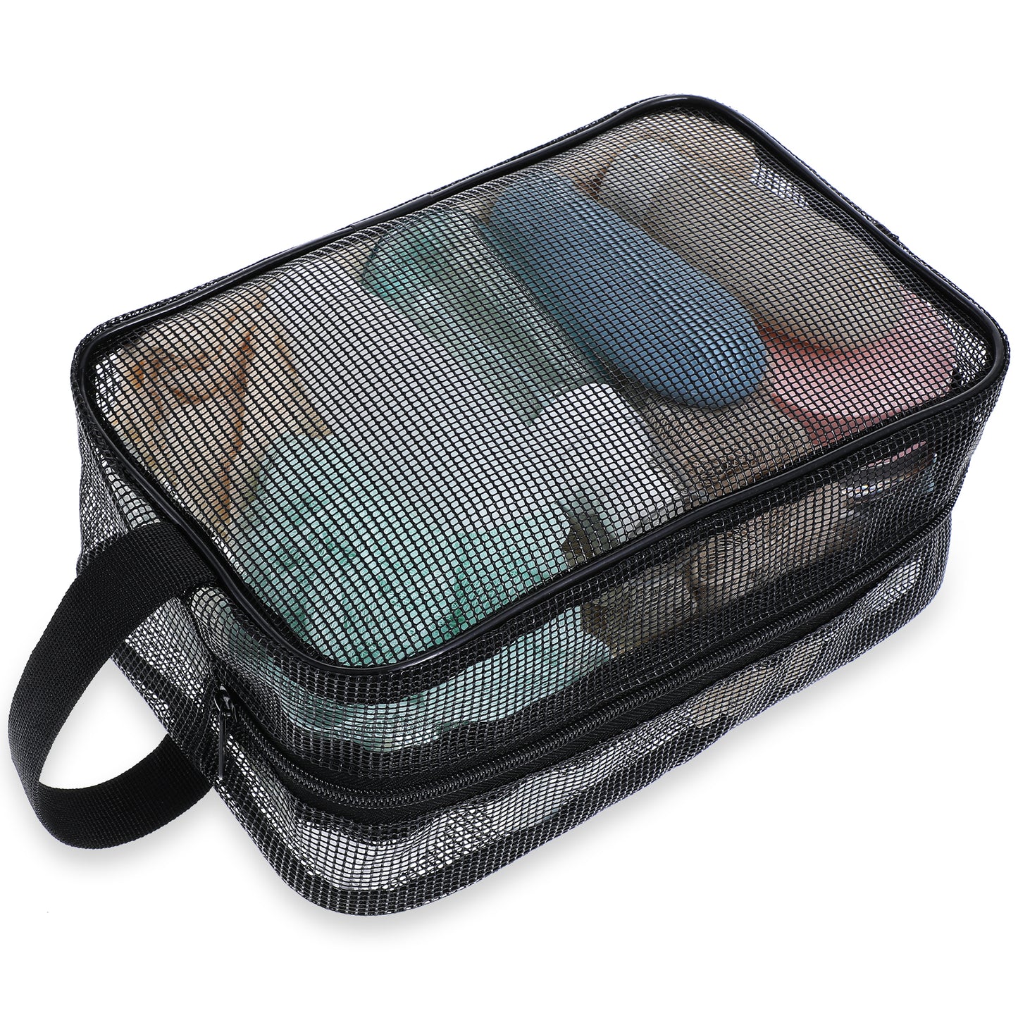 Ymapinc Travel Shower Caddy, Black Bathroom Shower Bag Portable Mesh Shower Caddy, Quick-Dry Gym Toiletry Bag for Gym Camping College Dorm Room Bathroom