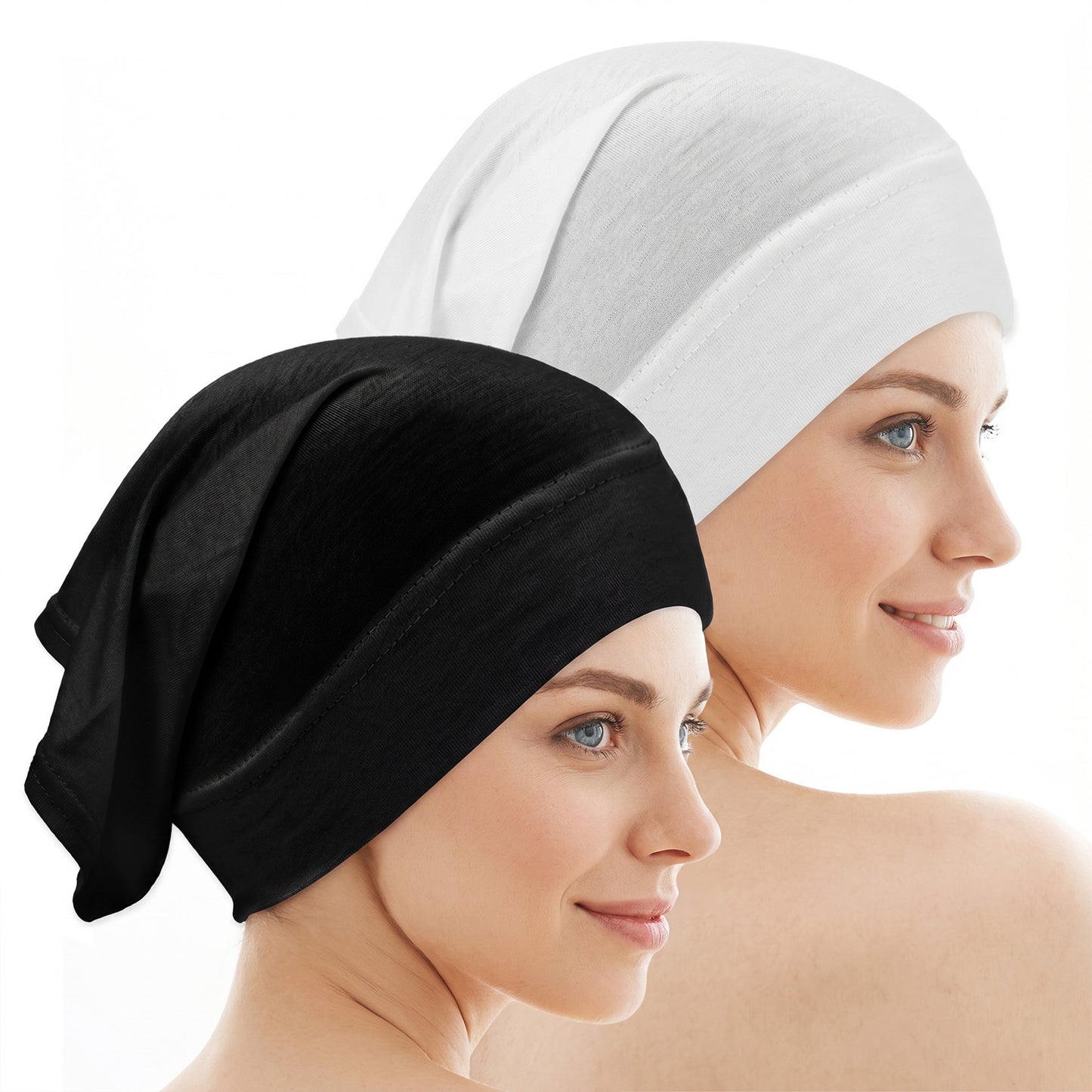 Sorcristy Hijab Undercap Non Slip 2 Pcs Soft Under Hijab Cap Inner Head Wraps for Women Turban Tube Neck Cover (Black White 11.41×7.08 Inches)