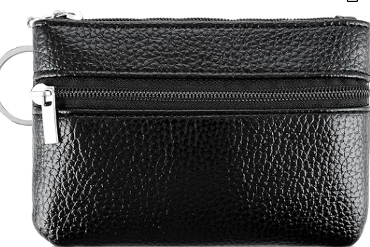 Coin Purse Teaaha Genuine Leather Zip Top Change Pouch with Zip Key Ring Portable Coin Pocket Wallet for Women Men Kids Credit Card Id Key Headset Lipstick (Black)