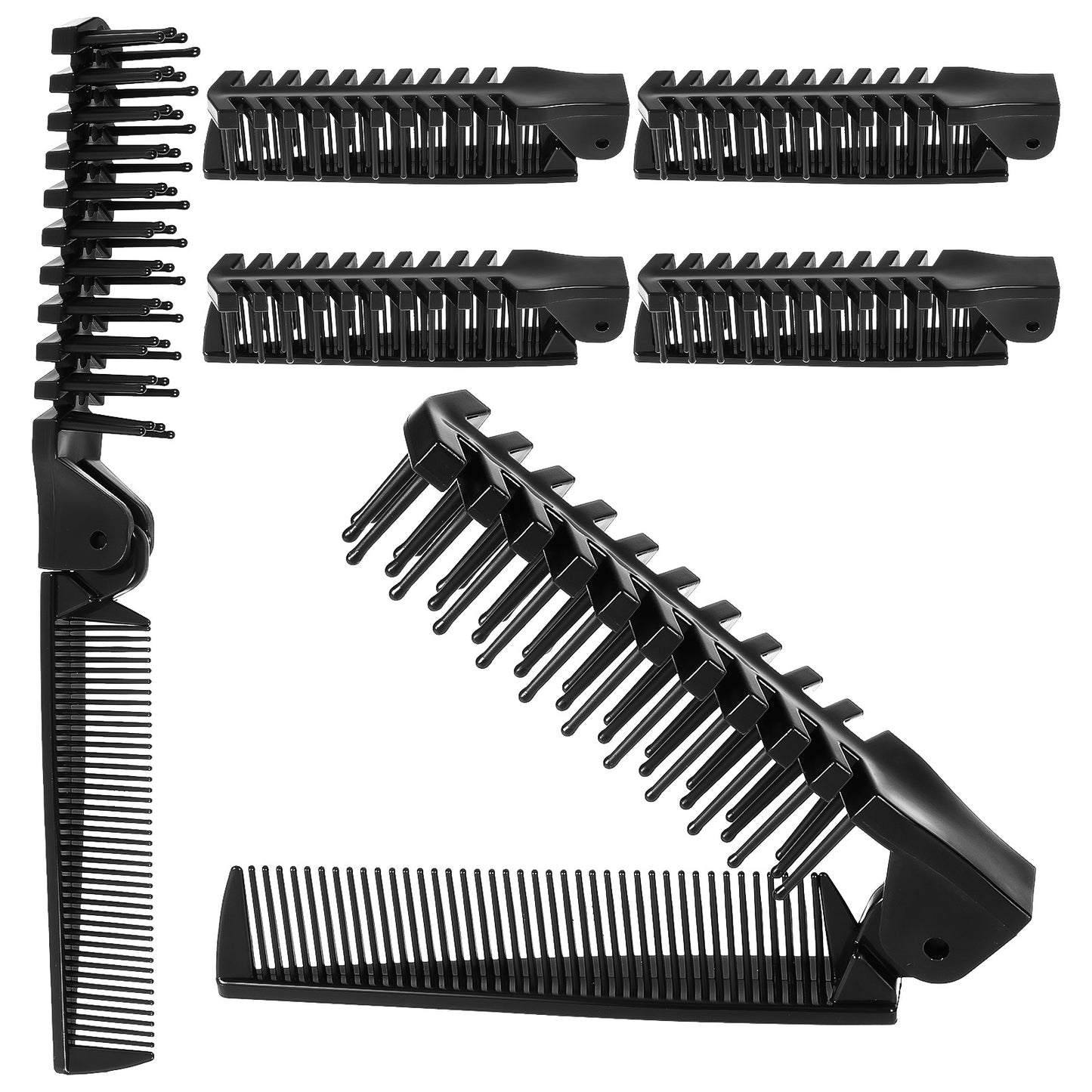 6 PCS Folding Hair Brush & Comb Small Foldable Makeup Combs, Black Portable Travel Combs, Mini Pocket Brush for Men Women and Girls, Anti-Static Double-Sided Compact Hair Comb