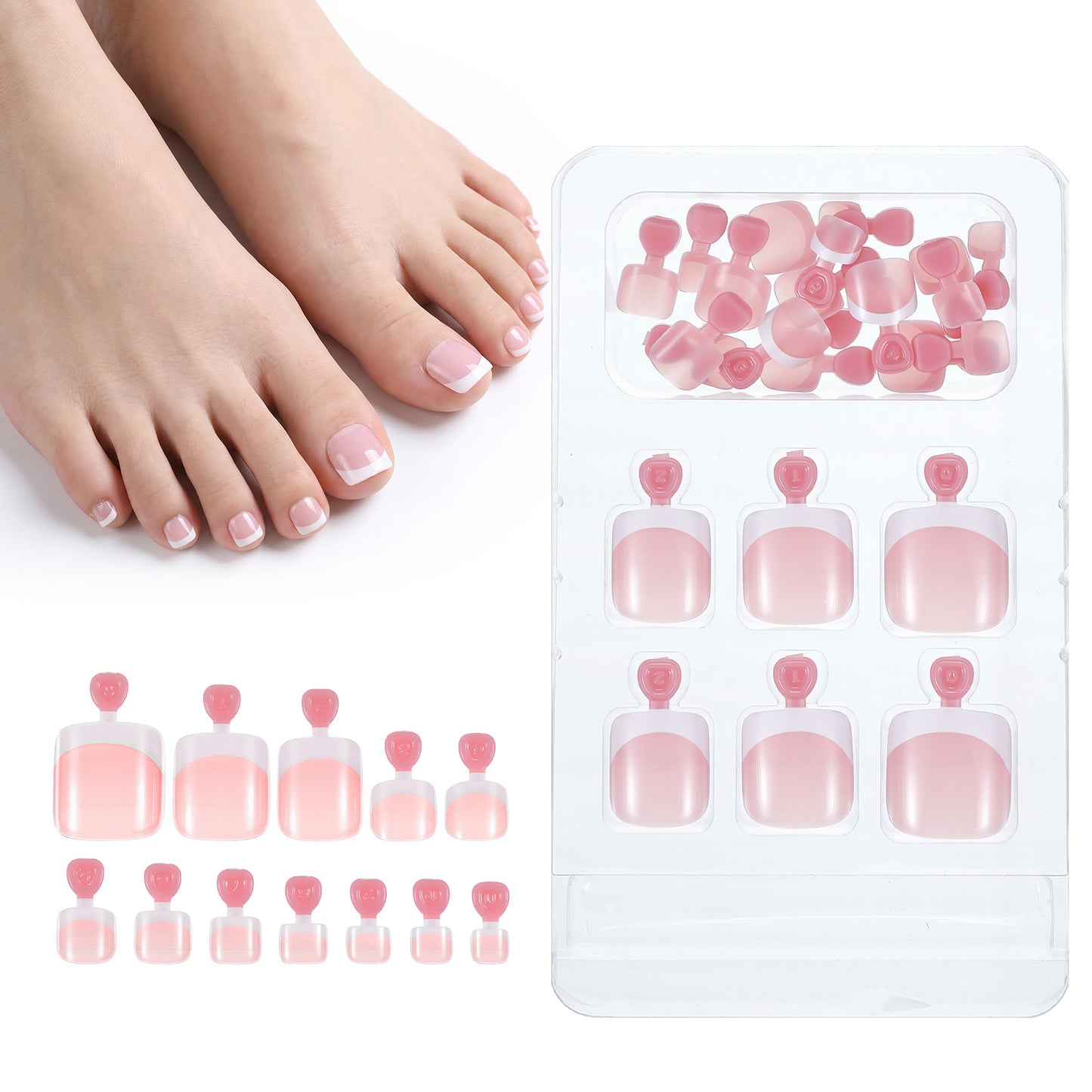 Ouligay 24PCS Press on Nails Toes Toe Nail Reusable Press on Toenails French Tip with Adhesive Tabs Mini Nail File Short Square Small Press on Nails for Women Girls
