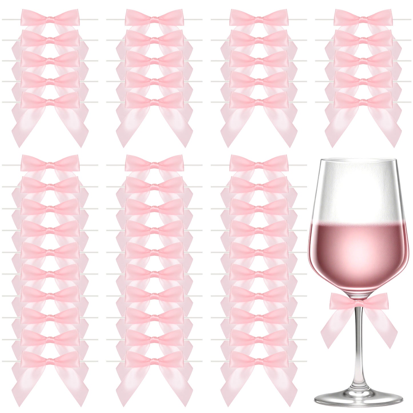 50 PCS Bow Satin Ribbon Twist Tie Bows 4.7 X 2.7 Inches Pre-Tied Satin Ribbon Mini Bows for Gift Wrapping, Crafts, Wedding Party Decoration(Pink)