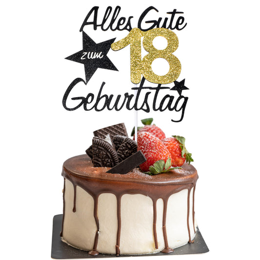 18th Birthday Cake Topper Happy 18 Birthday Cake Decorations 1 Pack Black Glitter Cakes Topper Cupcake Pick for Teen 18 Years Old Party Decorations Supplies for Boys Girls