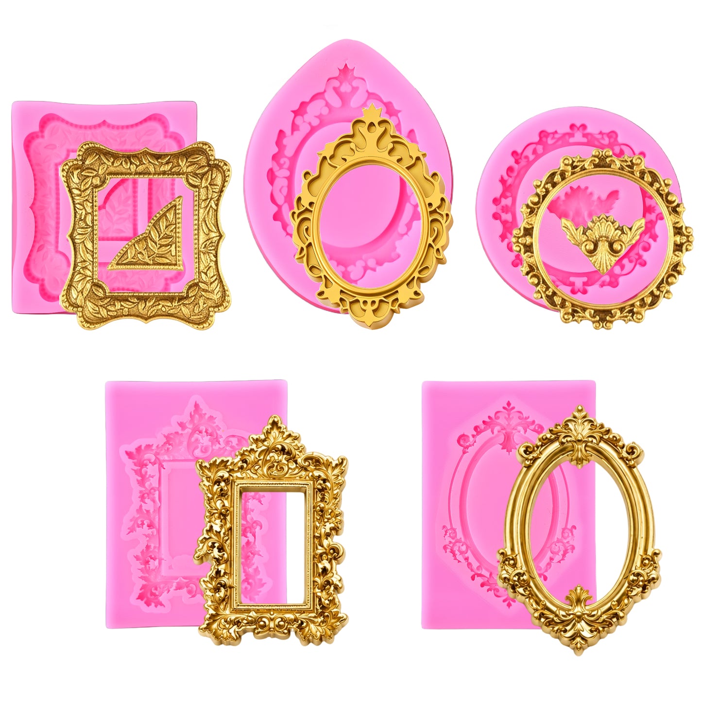 RAHHLIZS 5pcs Photo Frame Fondant Molds, Silicone Frame Mold