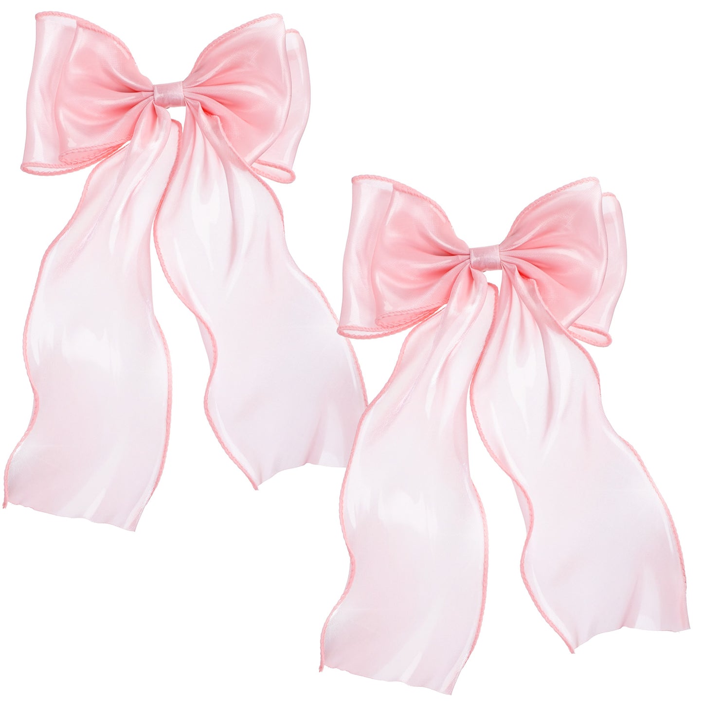 Mabor 2Pcs Large Pink Bows for Hair, Light Pink Ribbon Bow Hairpin with Long Tail, Metal Hair Bow Barrettes Styling Accessories