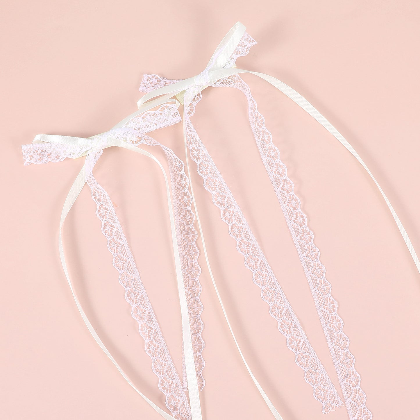 1 Pair Elegant Lace Bows for Hair White Lace Hair Bow Clips with Long Tail Ribbon Bows Satin Hairs Clip Coquette Ribbons Hairs Bow Accessories Cute for Women Bridal Bridesmaid Wedding Birthday Gifts