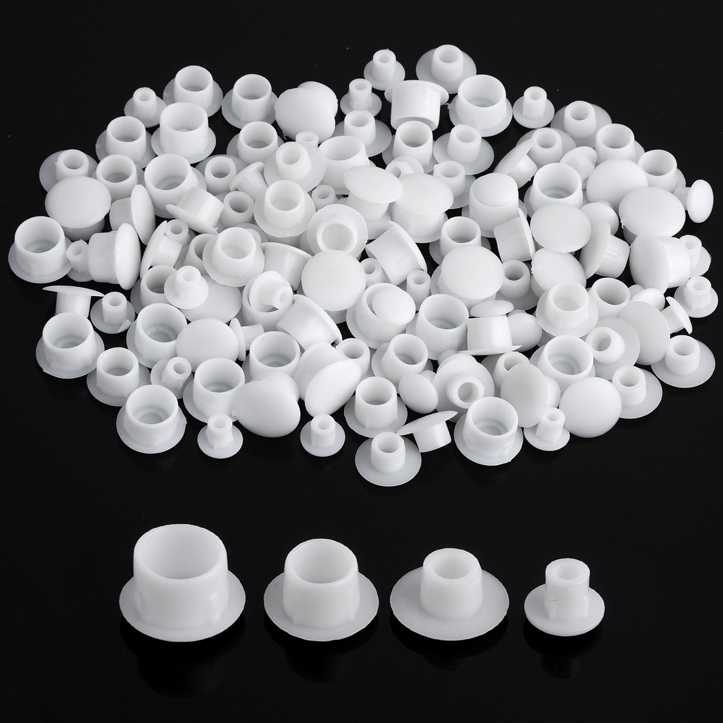 120PCS Plastic Screw Covers - White Hole Plugs Assorted Sizes (5mm/6mm/8mm/10mm) for Nail, Screw, Partition Holes in Cabinets, Brackets, Shelves