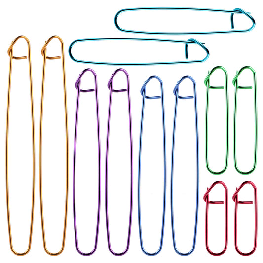 12 pcs Knitting Stitch Holders Aluminum, Colorful Yarn Stitch Holder Versatile Knitting Crochet Hook Practical Needle Holders for Quilting Sewing (6 Sizes)