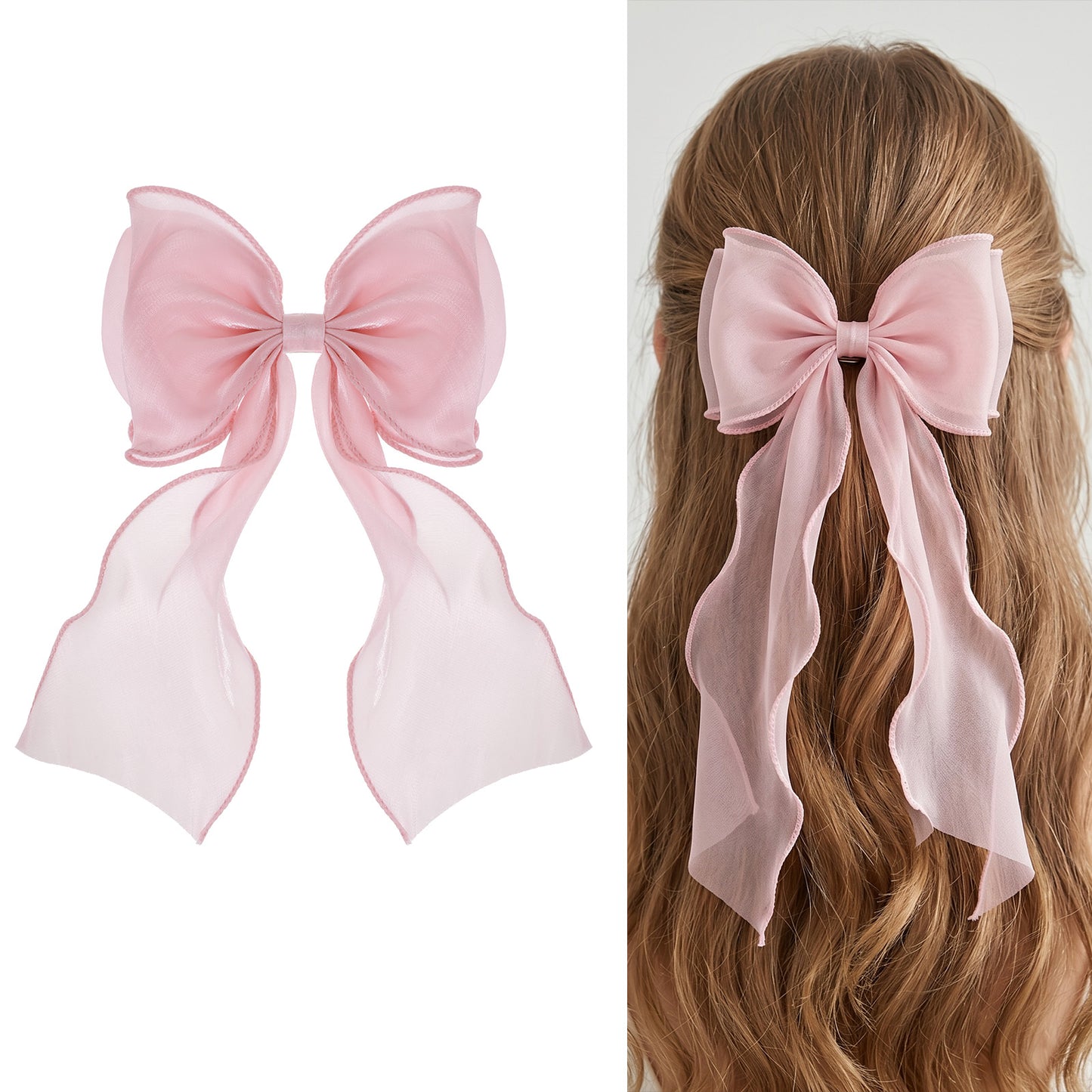 Large Hair Bows Clips Pink Bow Hair Barrettes Big Hair Bows Long Tail Hairs Bow for Women Girls Hairs Accessories for Wedding, Party, Daily