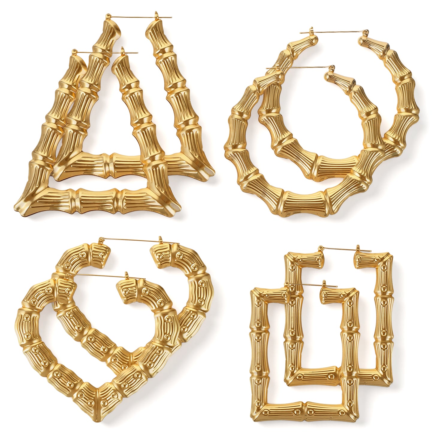 Matwsec 4 Pairs Bamboo Earrings Gold Bamboo Hoop Earrings
