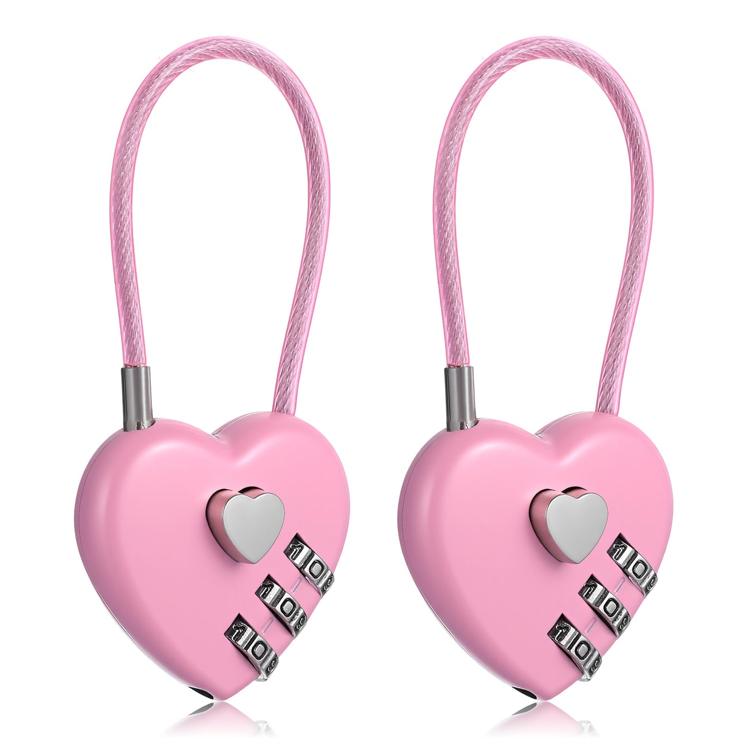 Mabor 3Pcs Pink Combination Lock, 3 Digit Heart Shaped Padlock for School Gym Locker, Locker Locks for Luggage Fence Backpack Valentine Gift