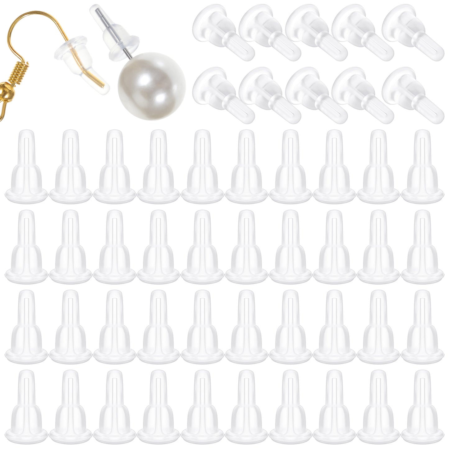 50PCS Silicone Earrings Backs Clear Soft Earring Backs for Studs, Hypoallergenic Plastic Rubber Ear Ring Backs Replacements Clutch Stoppers Kits for Fish Hook Earring Studs Hoops