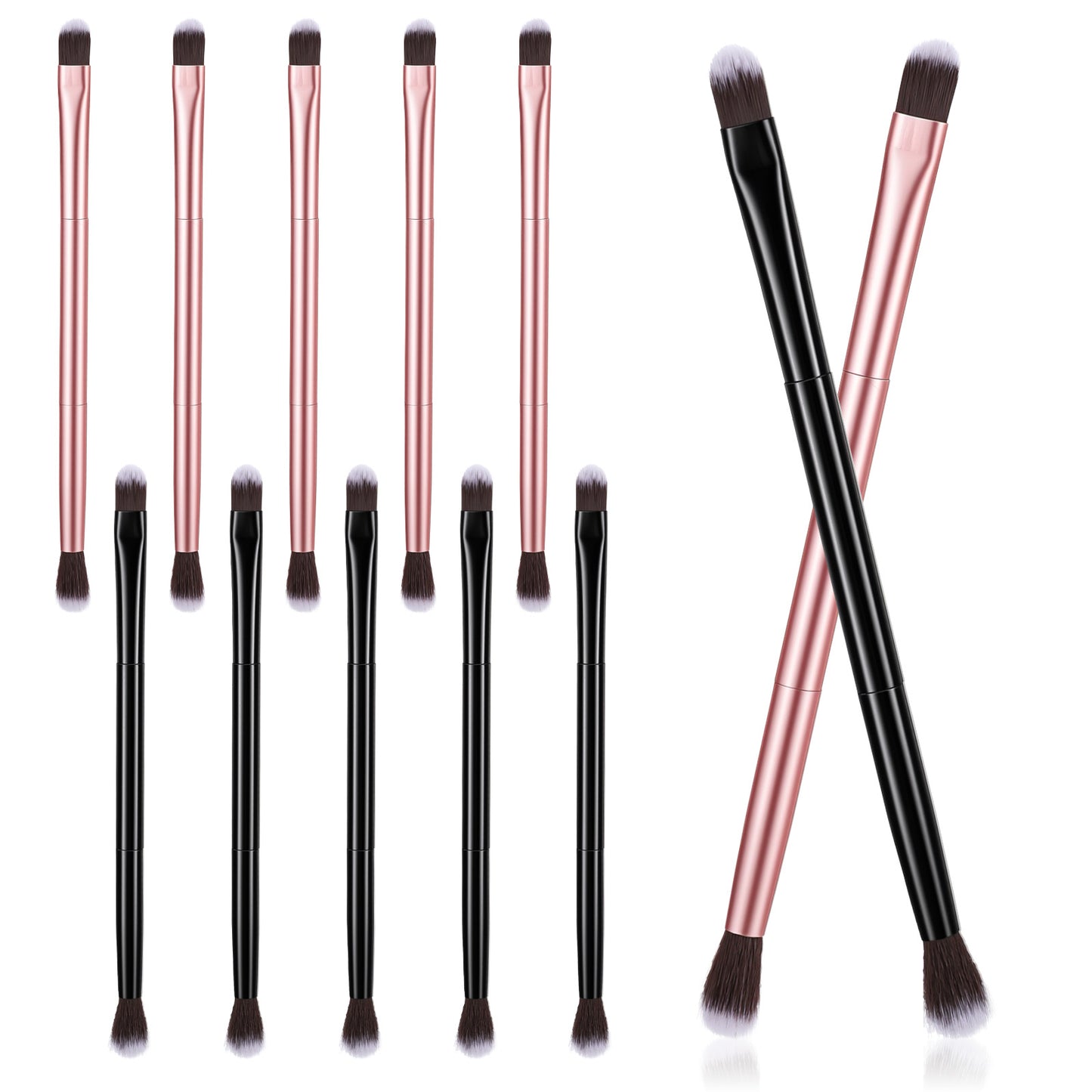 10 PCS Eyeshadow Contour Brushes Set, Double Ended Makeup Brushes for Blending and Shading, Small Soft Firm Pointed Foundation Makeup Applicator (Gold, Black)