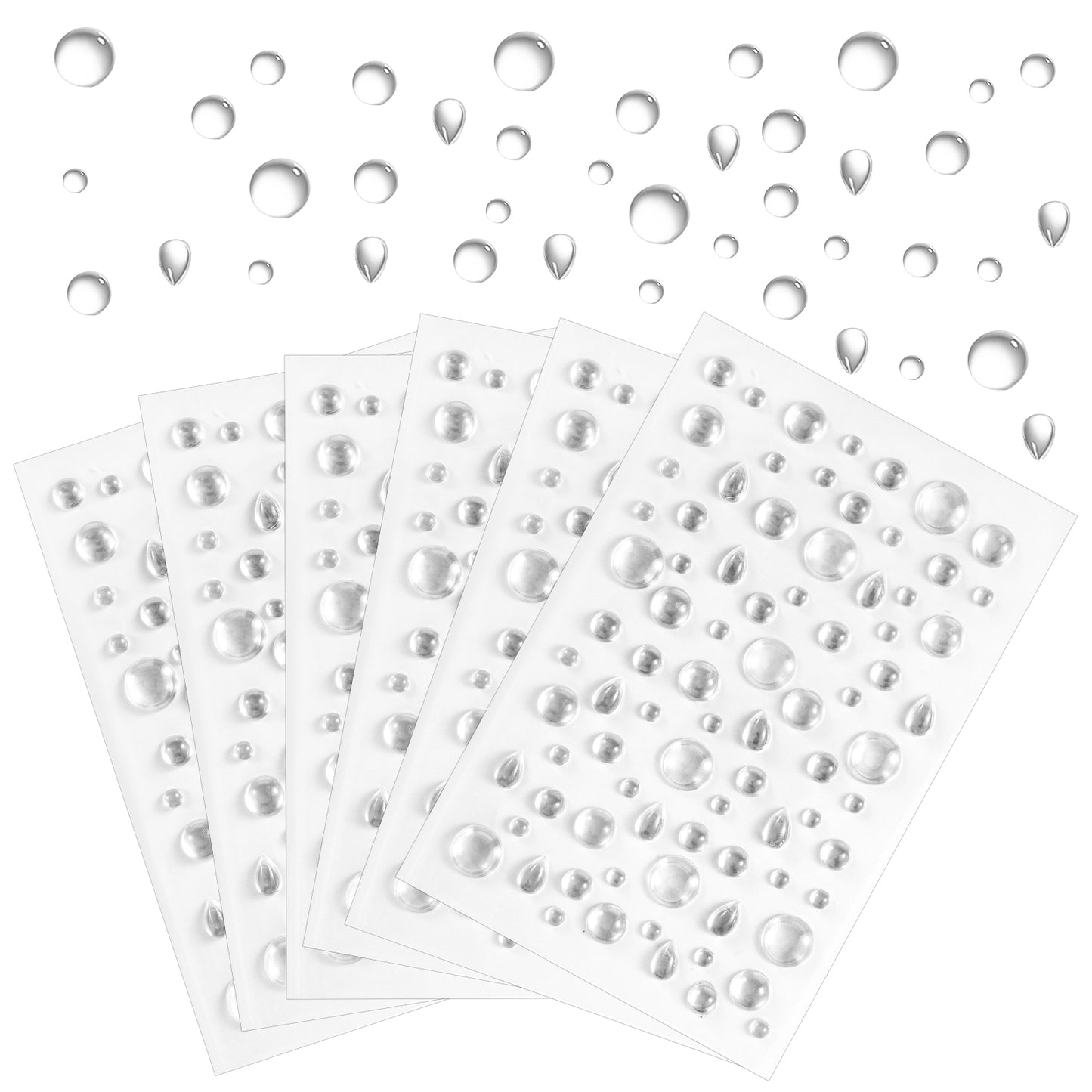 6 Sheets Clear Dewdrop Self-Adhesive Water Droplets Stickers Embellishments Round Waterdrop Resin Beads for DIY Scrapbooking Card Making Supplies Crafts Cell Phone Case Clear