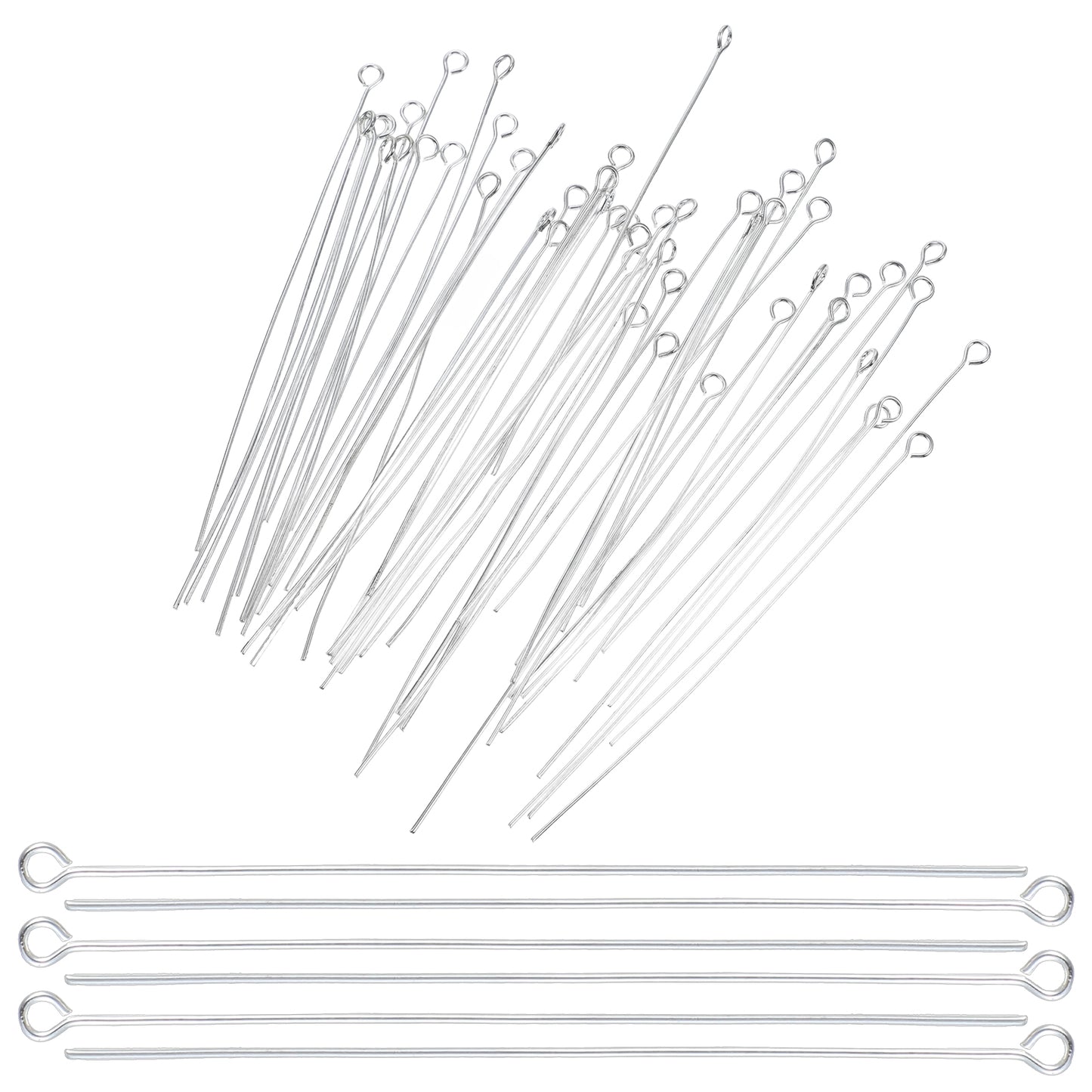 Ymapinc 200Pcs Eyepins for Jewelry Making 70mm/2.76In, Silver Open Eye Pins, Stainless Steel Head Pins Flat Eye Pin for DIY Crafts Earring Bracelet Necklace Pendant Jewelry Making Supplies