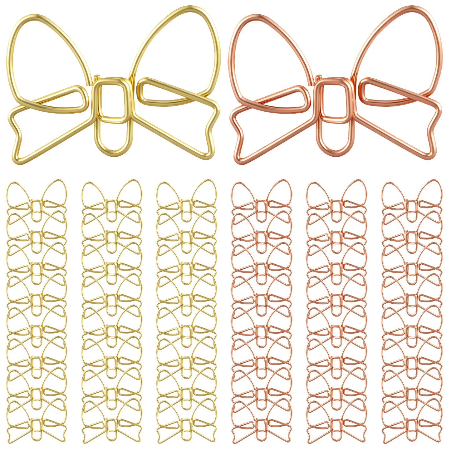 Nogeqi 50PCS Cute Paper Clips, Metal Bow Shaped Paperclips Small, Fancy Decorative Planner Clips and Charms Bookmarks for Office Home Baby Shower Wedding Use (Gold, Rose Gold)