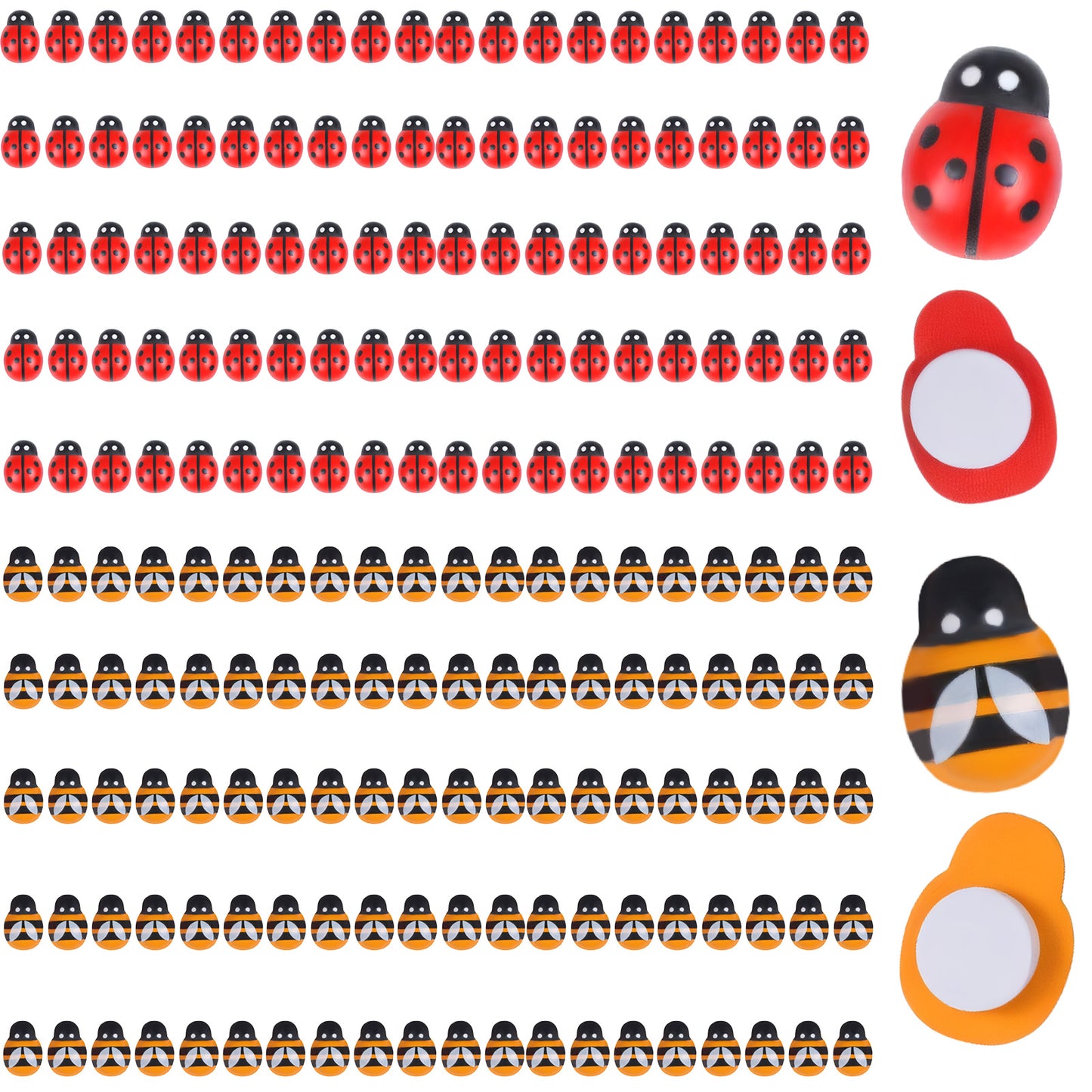 200PCS Mini Ladybugs Bee Decorations for Crafts, Tiny Resin Flatback Lady Bugs Honey Bee Décor, Small Wood Self-Adhesive Embellishments for Art Crafts Birthday Party Table Decoration