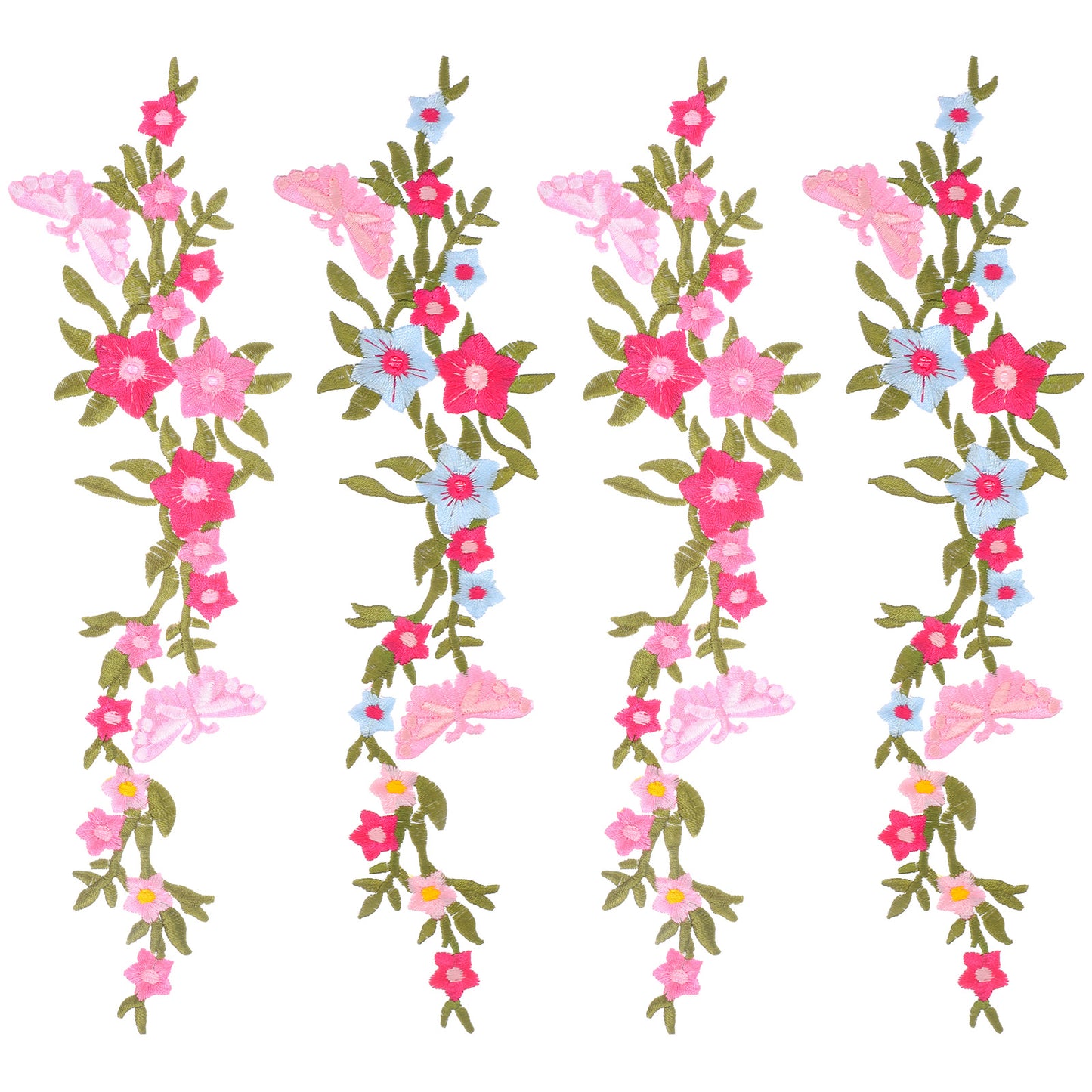4Pcs Flower Iron On Patches for Clothes, Ymapinc Embroidered Floral Applique Fabric Butterflies Decor, Iron On Embroidery Patches for Clothing Jeans Bags DIY Craft Repair