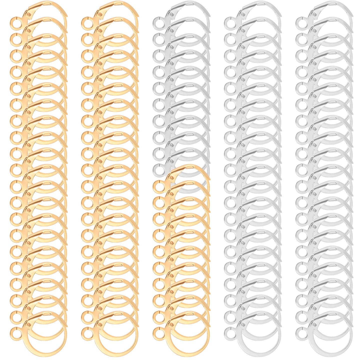 100PCS Earring Hooks for Jewelry Making, Leverback French Earrings Hooks Huggie Hoops Backs with Jump Rings, Dangle Earrings Hook Findings Earring Supplies(Gold, Silver)