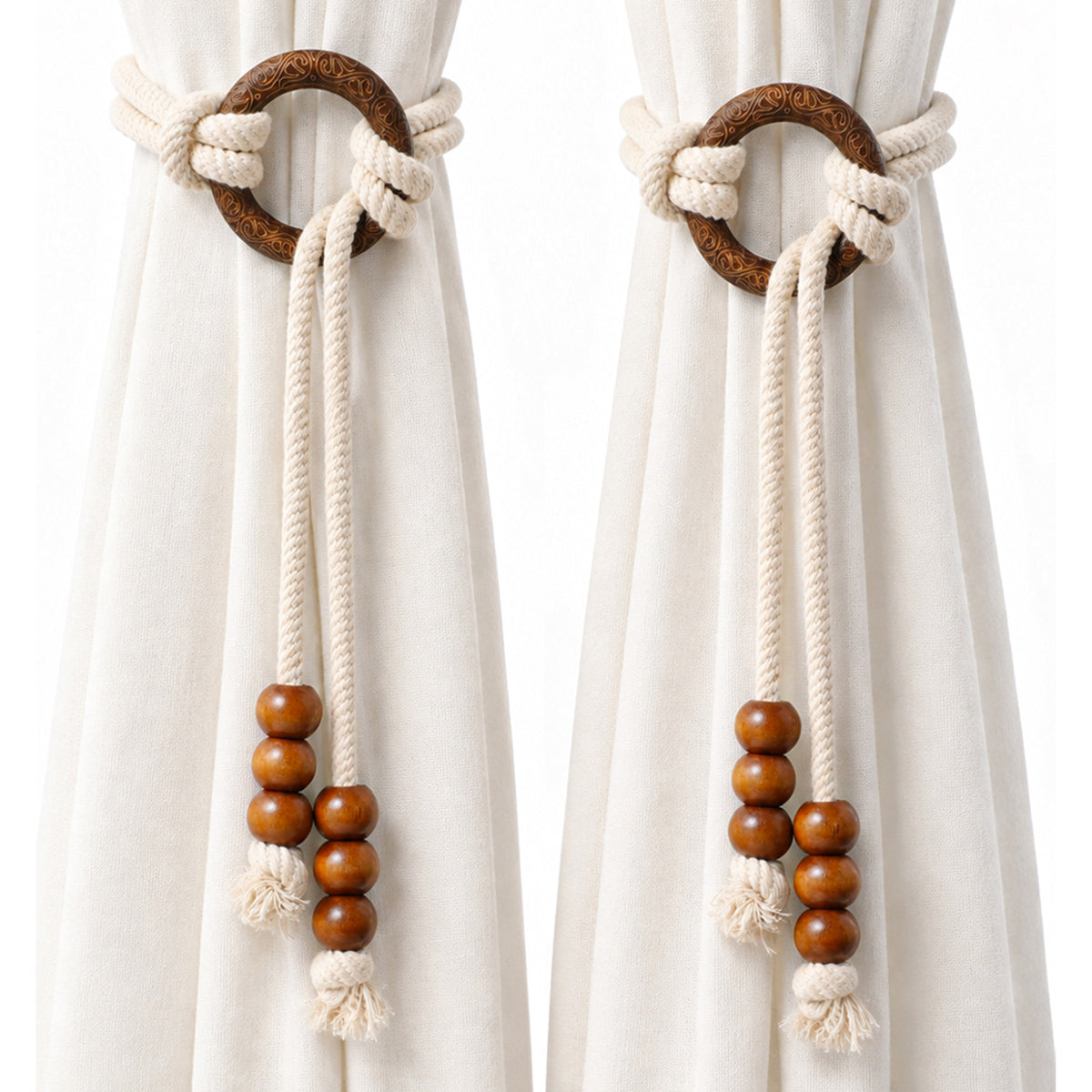 Ymapinc 2Packs Wooden Bead Curtain Tiebacks