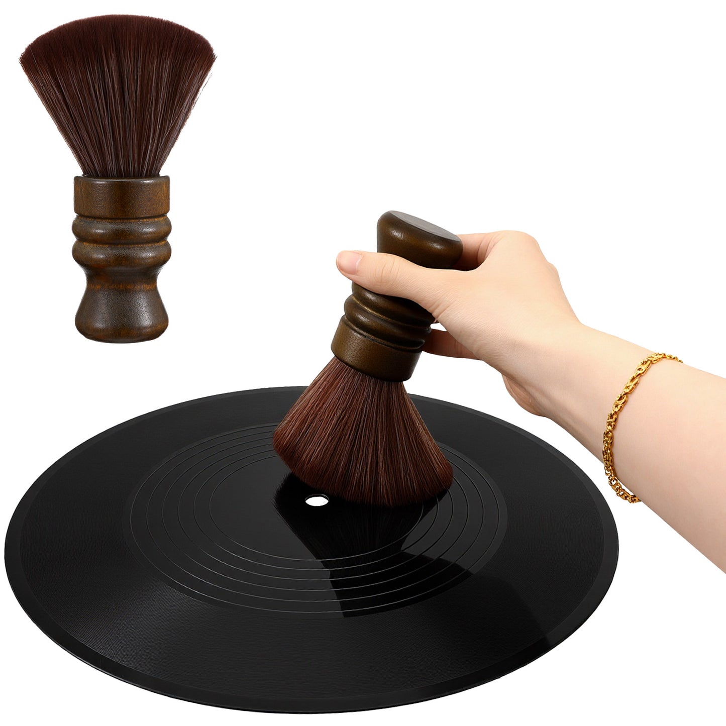 Matwsec Vinyl Record Brush - Anti Static Dust Remover with Fine Fiber Bristles - Wood Record Brush Accessories for Vinyl CD Album Care