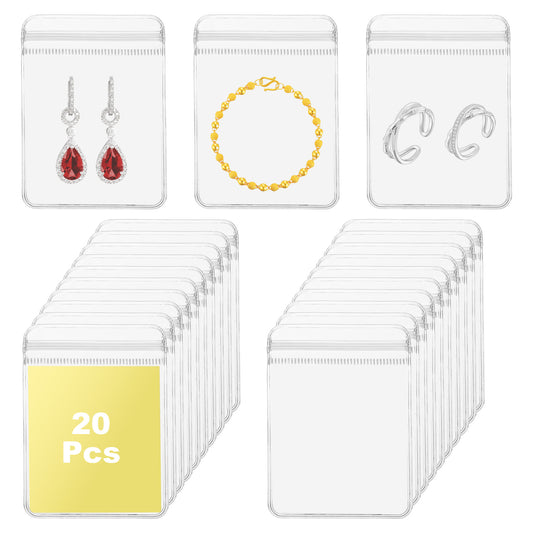 Ymapinc 20Pcs Anti Tarnish Jewelry Bags, Jewelry Case Pouch for Traveling, No Tangle Necklace Travel Case for Bracelet Earring Necklace Ring - Clear Organizer Tangle Free