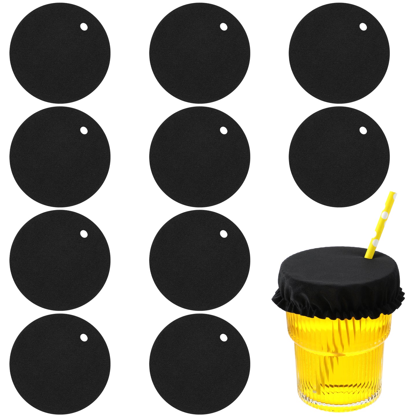 10PCS Drink Cover Scrunchies Elastic Cup Glass Covers for Alcohol Protection,Reusable & Washable Polyester Anti Spike Drink Protector Nightcap with Straw Hole for Girls Women Bar Club Party(Black)