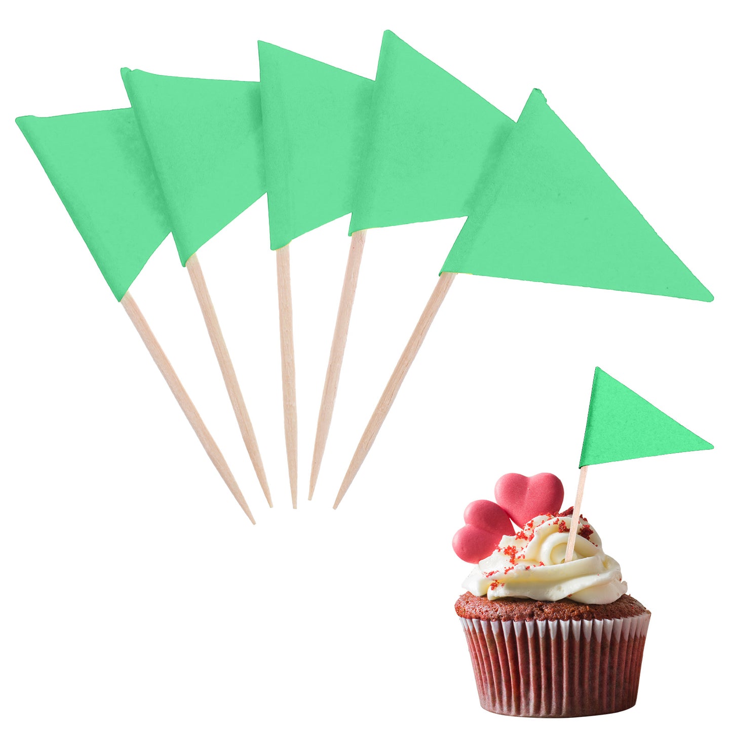 Ymapinc 100 Pcs Green Golf Flag Toothpicks, Cupcake Topper Sticks Mini Flag Toothpicks for Masters Party Decorations, Blank Cupcake Toppers for Appetizers