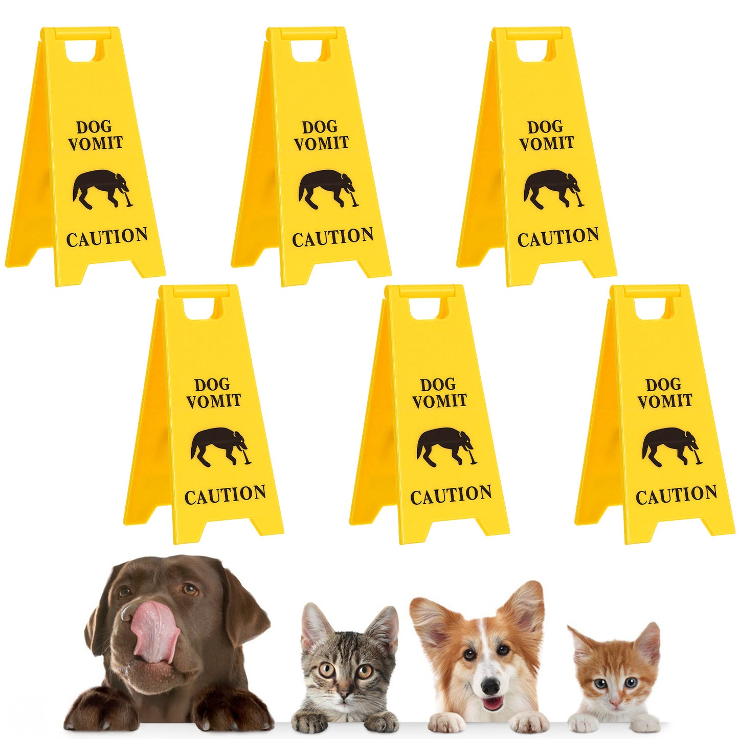 6 PCS Dog Vomit Caution Sign, 3D Double-sided Printed Funny Dogs Warning Barf Signs Decor, Mini Funny Novelty Table Desk Plaque, Perfect Gag Gifts for Cat Lovers and Humor Enthusiasts (5 Inch, Yellow)