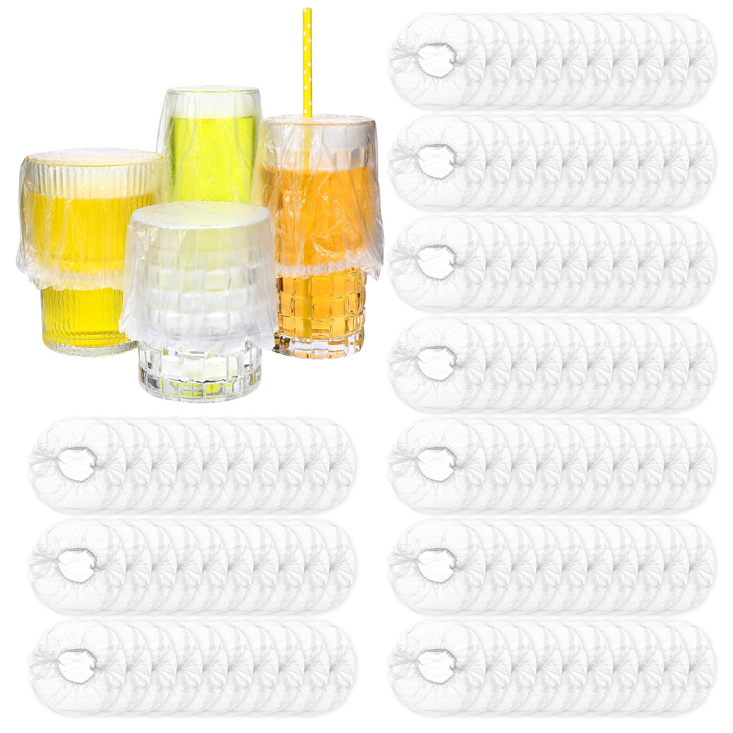 100 Pcs Drink Cover Scrunchie Drink Covers for Alcohol Protection Scrunchie Drink Covers Bulk Disposable Plastic Covers for Cups Disposable Elastic Food Lid Protection Covers for Bar Club(Clear)
