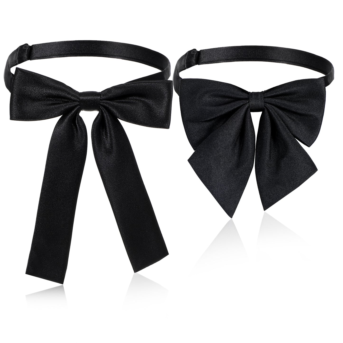 2PCS Black Bow Ties Western for Men Women, Solid Color Bowtie Colonel Satin Ribbon Bow Tie Cowboy String Ties Adjustable Bolo Tie for School Uniform Shirt Party Wedding Cosplay (2, Black)
