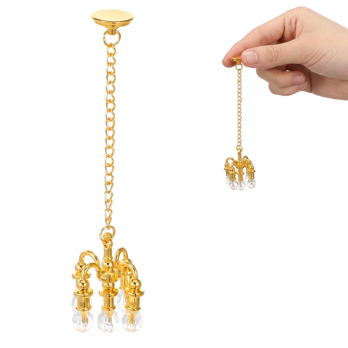 Dollhouse Chandelier Dollhouse Lights Miniature 5 Arm Hanging Alloy Chandelier With Double Sided Dots for Easy Ceiling Installation Led Doll House Ceiling Lamp for Doll House Accessories (Gold)