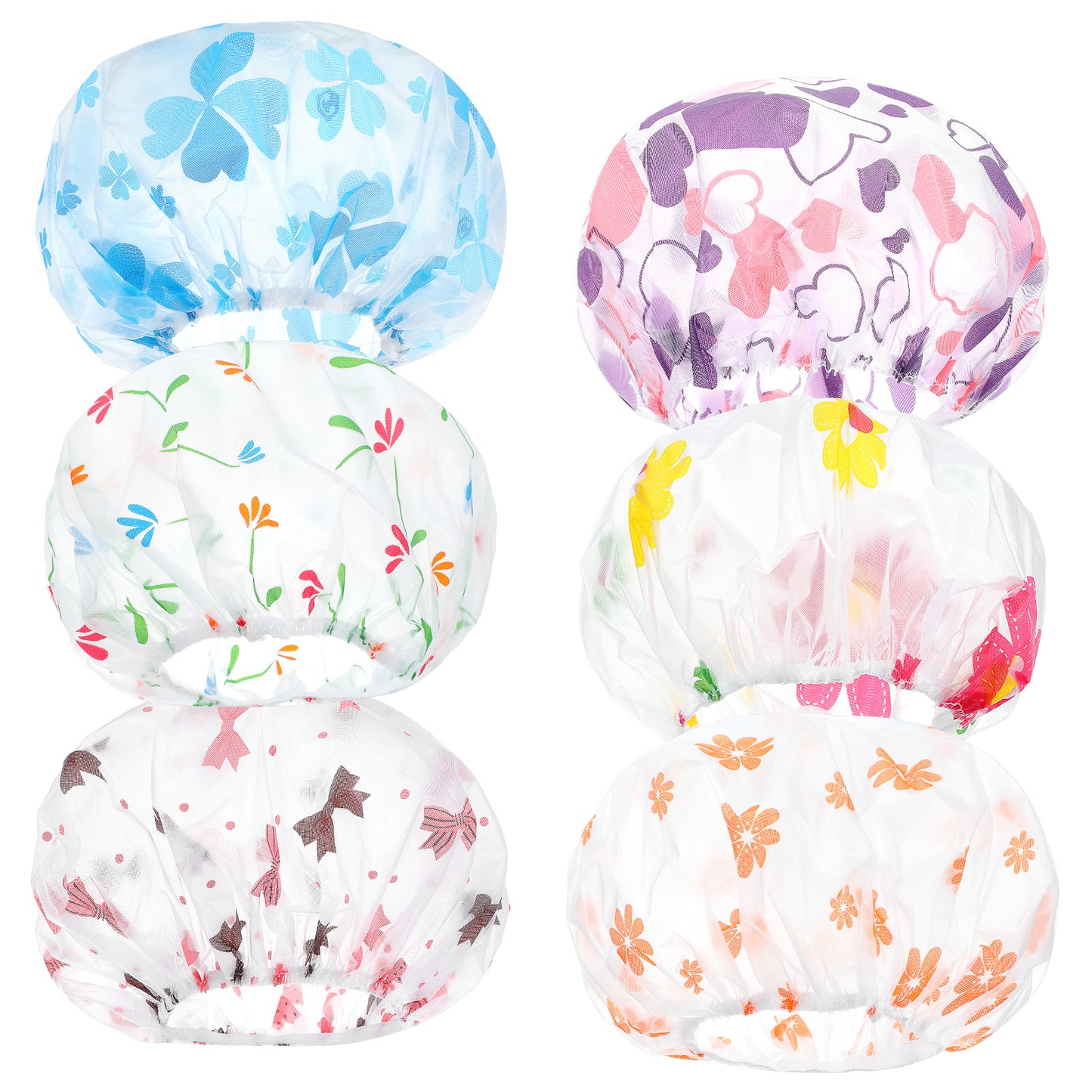 Mabor 6Pcs Kids Shower Cap, Travel Waterproof Reusable Shower Caps for Braids, Long Hair Bath Hair Hat Cover for Women Girls