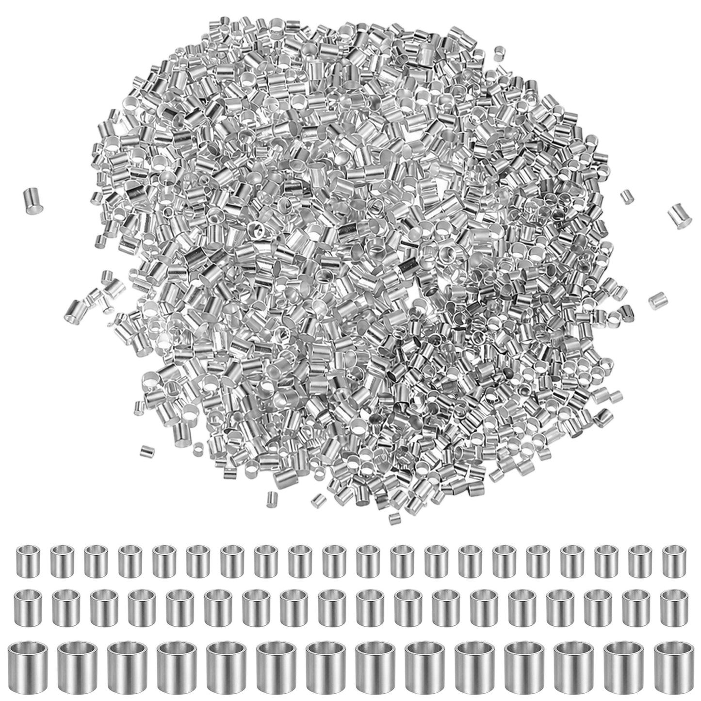 Bnehmb1500PCS Silver Crimp Beads for Jewelry Making 3 Size Tiny Crimp Tubes
