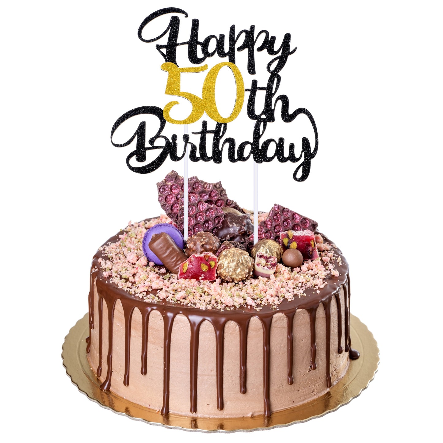 Ouligay 50th birthday cake topper Black Gold Glitter 50 cake topper happy 50th birthday decorations for Men and Women Cool 50 Year Old Birthday party Decorations